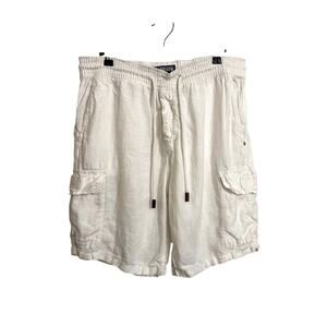 Vilebrequin Shorts Mens Large White Baie Cargo Bermuda 100% Linen Drawstring